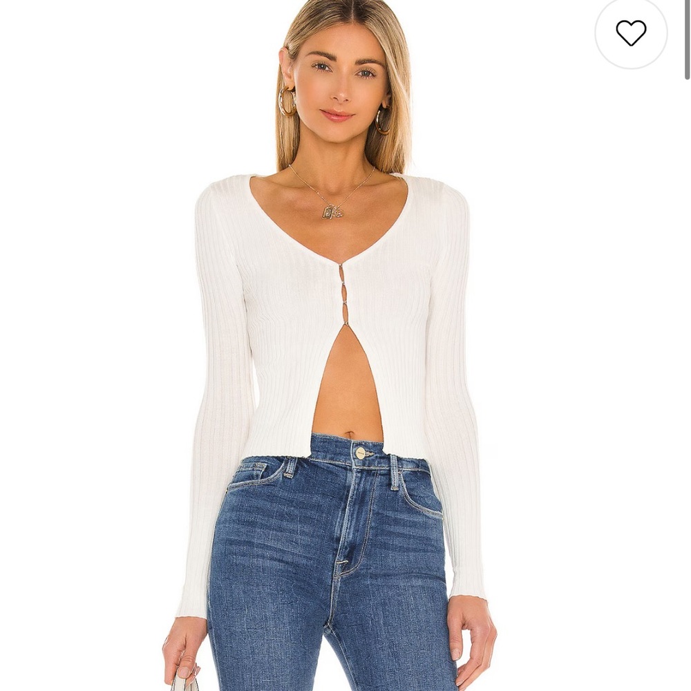 Superdown Sierra White Knit Ribbed Button-Up Top NWT